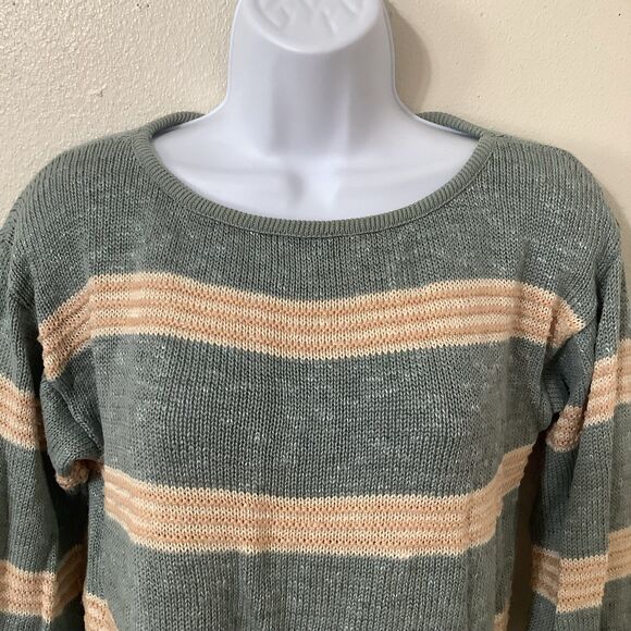 Vintage Prophecy Cottagecore Grandpacore Linen Blend Sage Striped Knit Sweater M - Picture 2 of 11